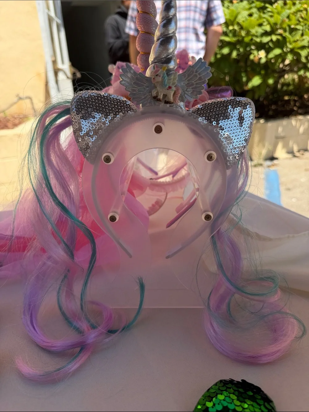 Kids Unicorn Headband with Pink & Pastel Tresses